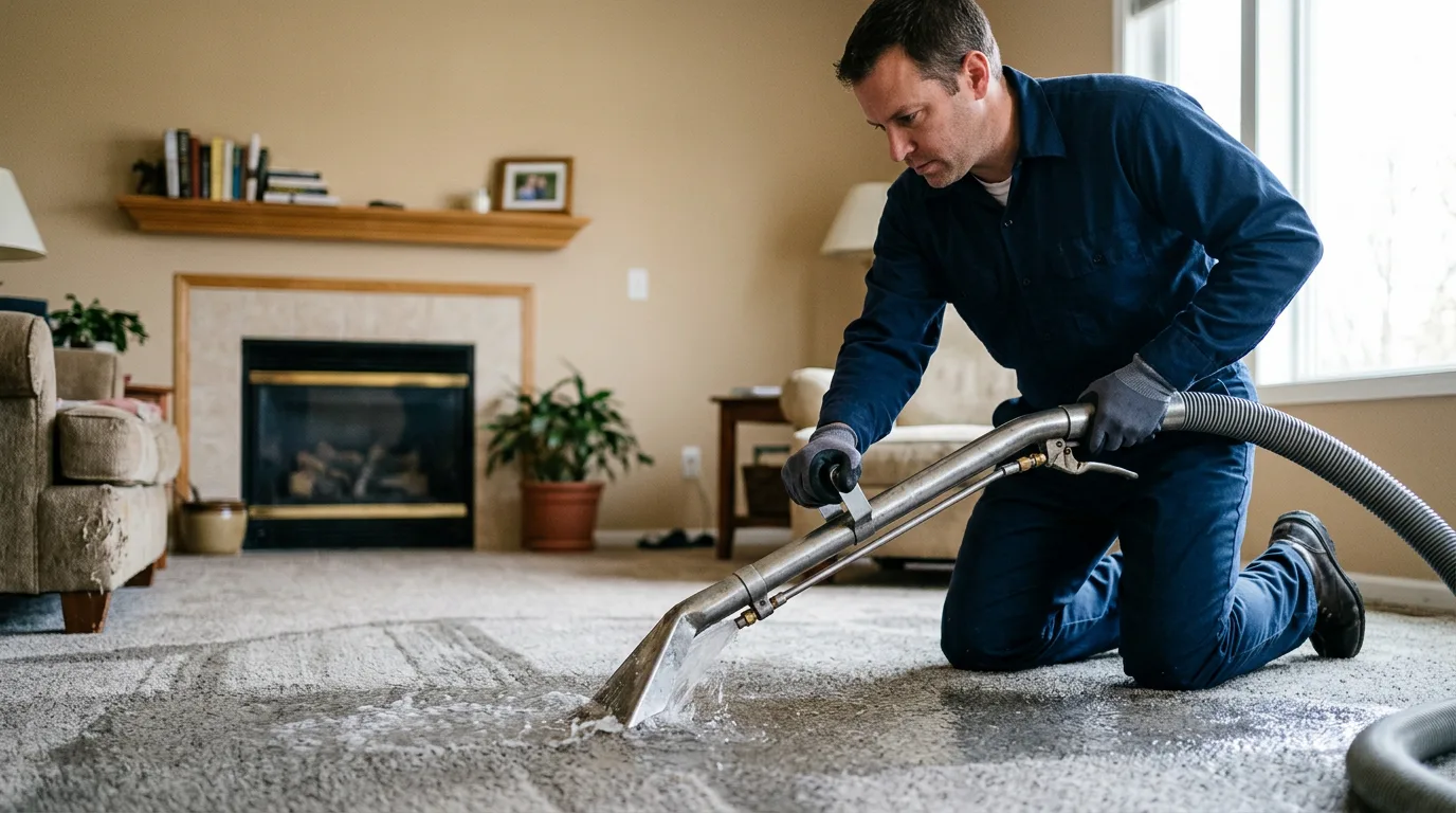 Water damage restoration technician working near Servia, IN